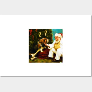 Santa petting basset hound Posters and Art
